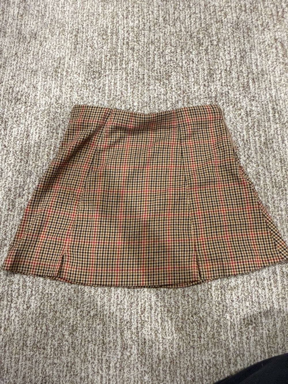 Plaid A-Line Mini Skirt in Tan, Red, and Black